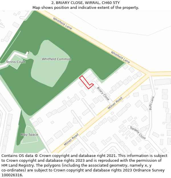 2, BRIARY CLOSE, WIRRAL, CH60 5TY: Location map and indicative extent of plot