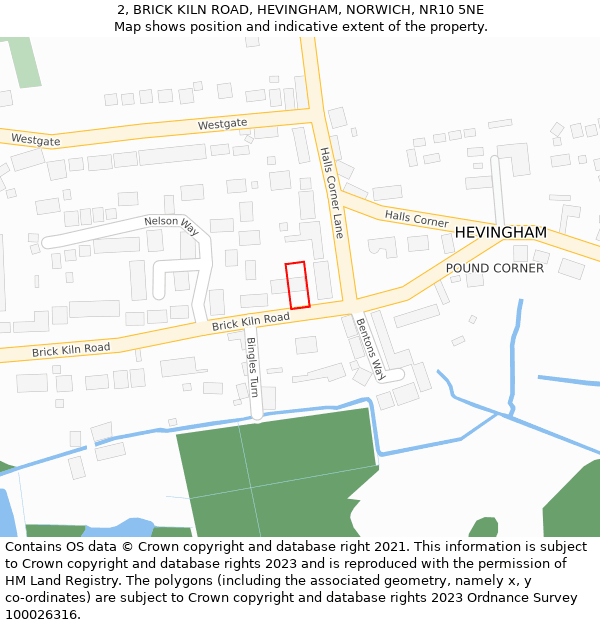2, BRICK KILN ROAD, HEVINGHAM, NORWICH, NR10 5NE: Location map and indicative extent of plot
