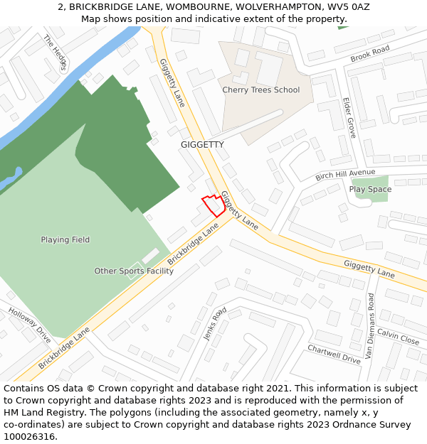2, BRICKBRIDGE LANE, WOMBOURNE, WOLVERHAMPTON, WV5 0AZ: Location map and indicative extent of plot