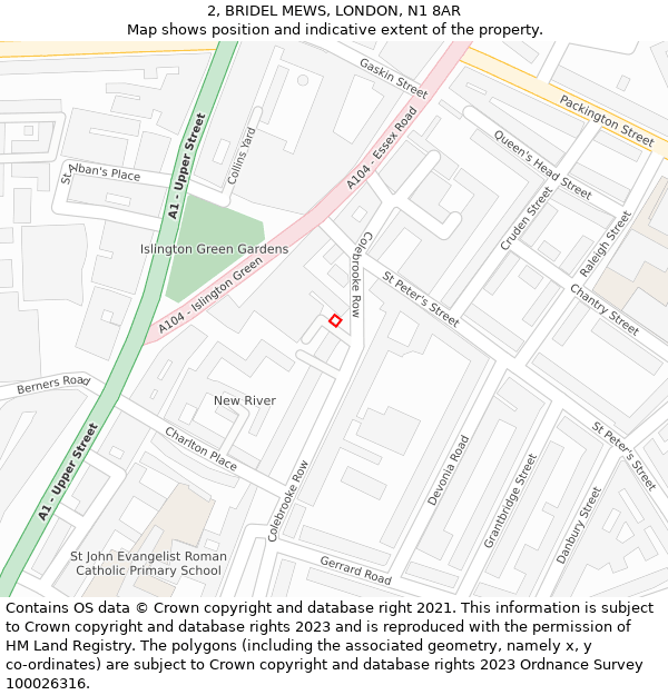 2, BRIDEL MEWS, LONDON, N1 8AR: Location map and indicative extent of plot