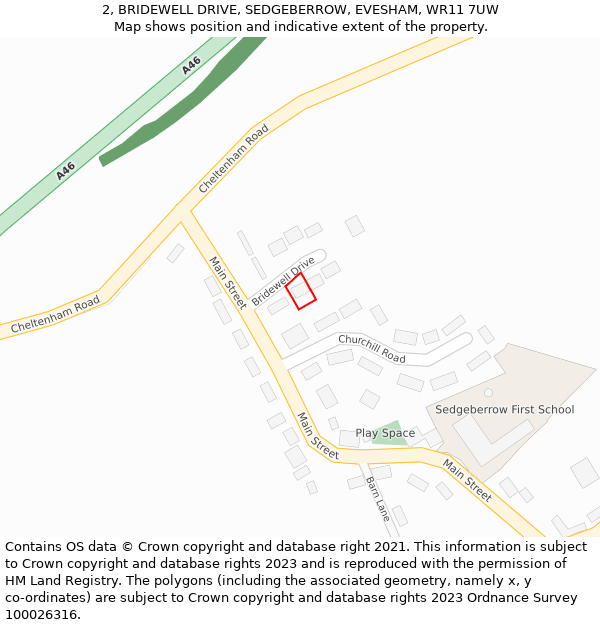 2, BRIDEWELL DRIVE, SEDGEBERROW, EVESHAM, WR11 7UW: Location map and indicative extent of plot