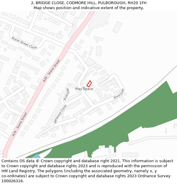 2, BRIDGE CLOSE, CODMORE HILL, PULBOROUGH, RH20 1FH: Location map and indicative extent of plot