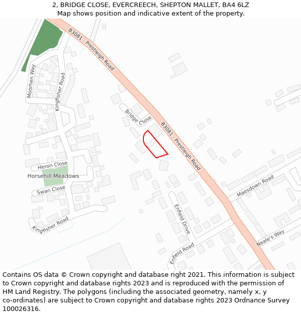 2, BRIDGE CLOSE, EVERCREECH, SHEPTON MALLET, BA4 6LZ: Location map and indicative extent of plot