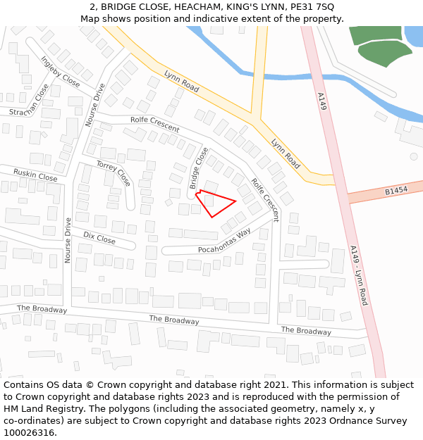 2, BRIDGE CLOSE, HEACHAM, KING'S LYNN, PE31 7SQ: Location map and indicative extent of plot