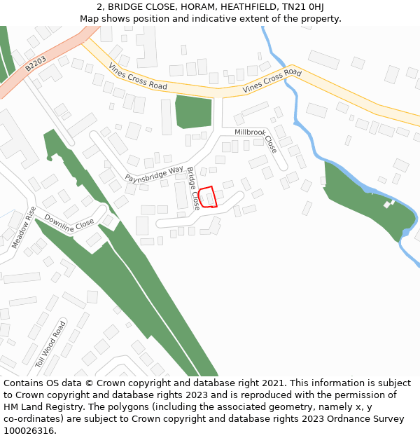 2, BRIDGE CLOSE, HORAM, HEATHFIELD, TN21 0HJ: Location map and indicative extent of plot