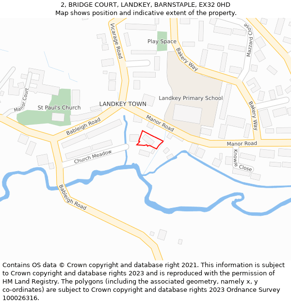 2, BRIDGE COURT, LANDKEY, BARNSTAPLE, EX32 0HD: Location map and indicative extent of plot