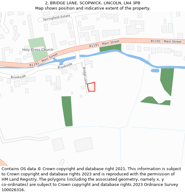 2, BRIDGE LANE, SCOPWICK, LINCOLN, LN4 3PB: Location map and indicative extent of plot