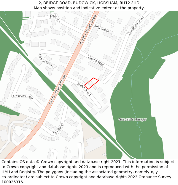 2, BRIDGE ROAD, RUDGWICK, HORSHAM, RH12 3HD: Location map and indicative extent of plot