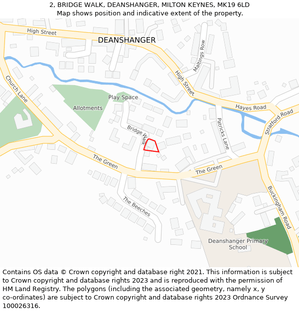 2, BRIDGE WALK, DEANSHANGER, MILTON KEYNES, MK19 6LD: Location map and indicative extent of plot