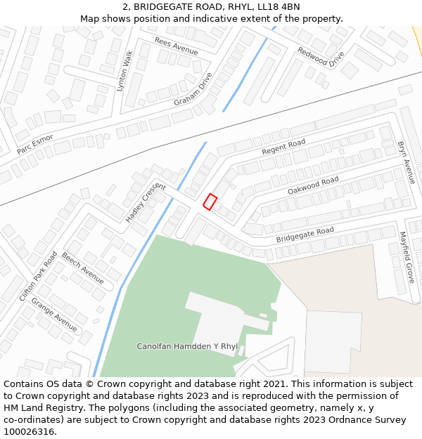 2, BRIDGEGATE ROAD, RHYL, LL18 4BN: Location map and indicative extent of plot