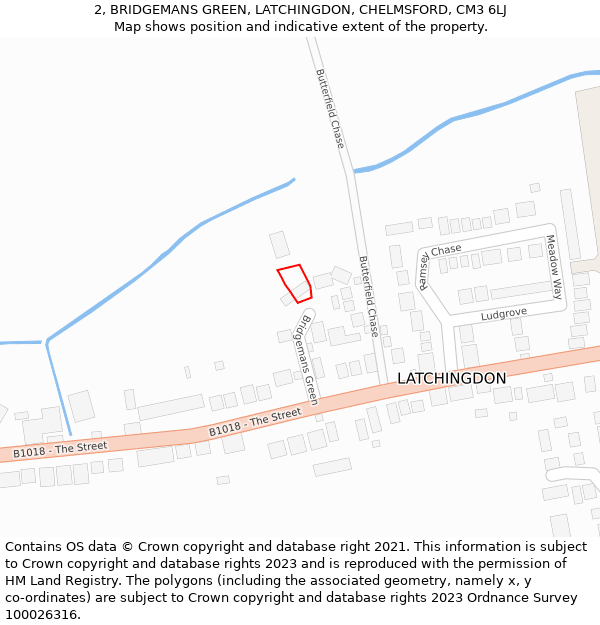 2, BRIDGEMANS GREEN, LATCHINGDON, CHELMSFORD, CM3 6LJ: Location map and indicative extent of plot