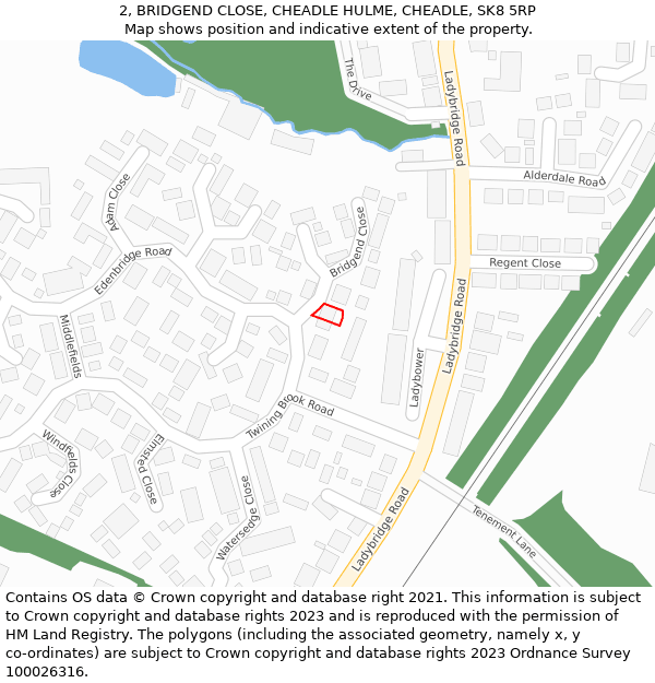 2, BRIDGEND CLOSE, CHEADLE HULME, CHEADLE, SK8 5RP: Location map and indicative extent of plot