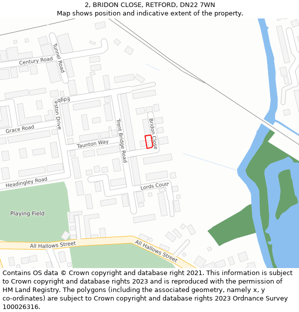2, BRIDON CLOSE, RETFORD, DN22 7WN: Location map and indicative extent of plot
