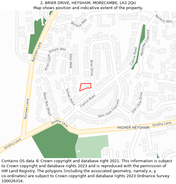 2, BRIER DRIVE, HEYSHAM, MORECAMBE, LA3 2QU: Location map and indicative extent of plot