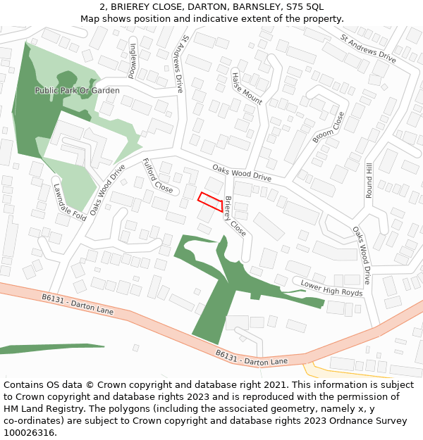 2, BRIEREY CLOSE, DARTON, BARNSLEY, S75 5QL: Location map and indicative extent of plot