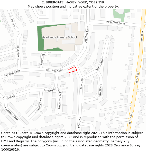 2, BRIERGATE, HAXBY, YORK, YO32 3YP: Location map and indicative extent of plot