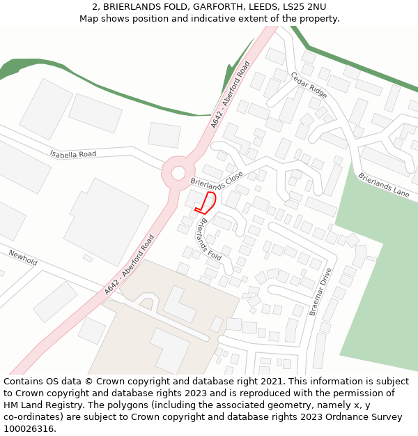 2, BRIERLANDS FOLD, GARFORTH, LEEDS, LS25 2NU: Location map and indicative extent of plot