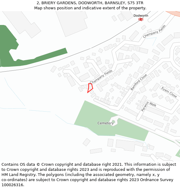 2, BRIERY GARDENS, DODWORTH, BARNSLEY, S75 3TR: Location map and indicative extent of plot