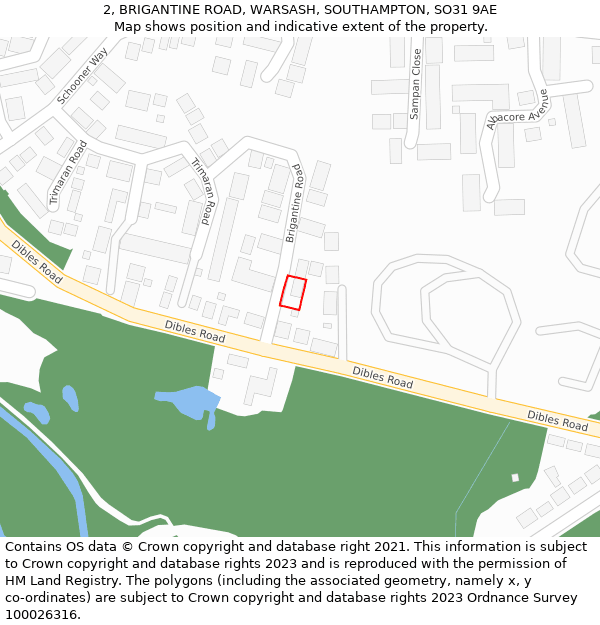 2, BRIGANTINE ROAD, WARSASH, SOUTHAMPTON, SO31 9AE: Location map and indicative extent of plot