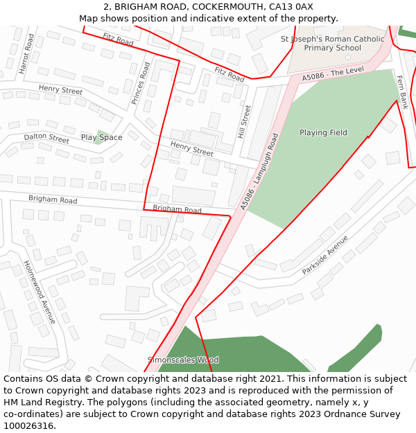 2, BRIGHAM ROAD, COCKERMOUTH, CA13 0AX: Location map and indicative extent of plot