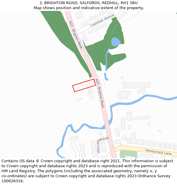 2, BRIGHTON ROAD, SALFORDS, REDHILL, RH1 5BU: Location map and indicative extent of plot
