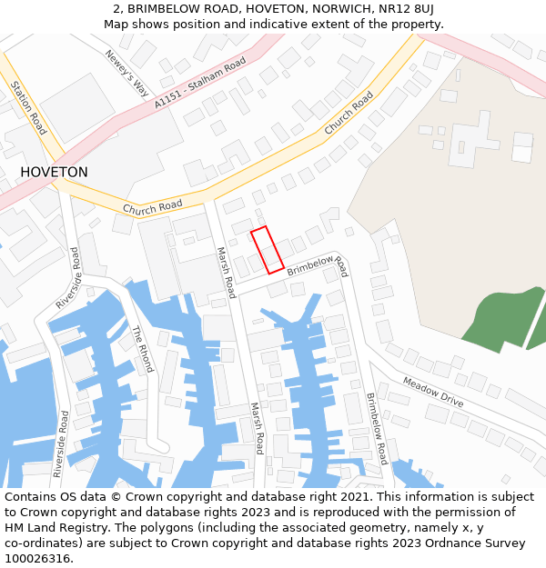 2, BRIMBELOW ROAD, HOVETON, NORWICH, NR12 8UJ: Location map and indicative extent of plot