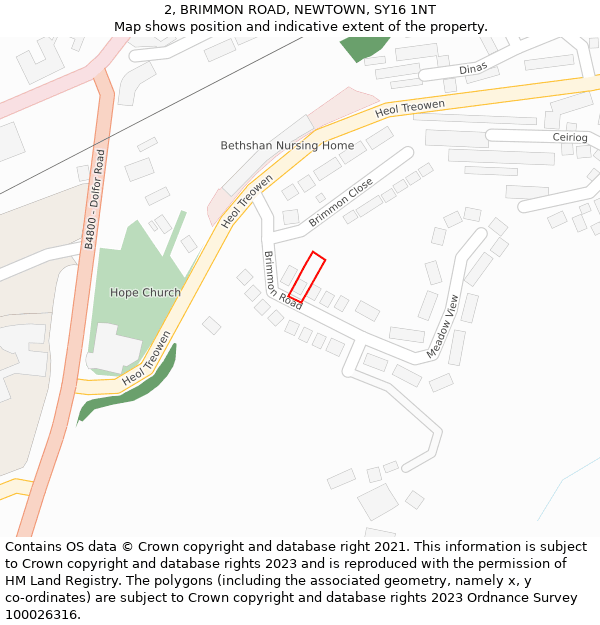 2, BRIMMON ROAD, NEWTOWN, SY16 1NT: Location map and indicative extent of plot