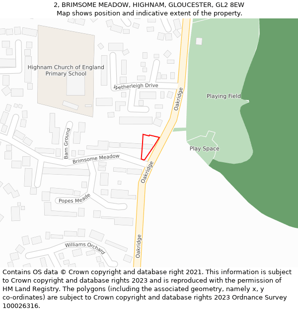 2, BRIMSOME MEADOW, HIGHNAM, GLOUCESTER, GL2 8EW: Location map and indicative extent of plot