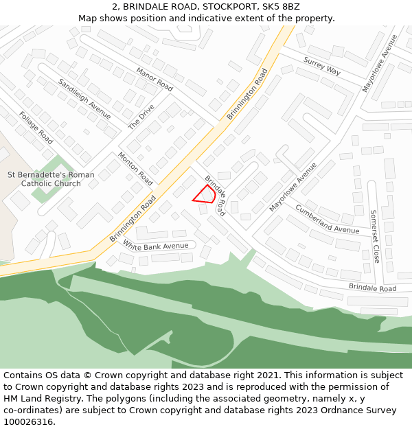 2, BRINDALE ROAD, STOCKPORT, SK5 8BZ: Location map and indicative extent of plot
