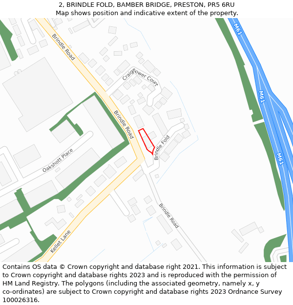 2, BRINDLE FOLD, BAMBER BRIDGE, PRESTON, PR5 6RU: Location map and indicative extent of plot