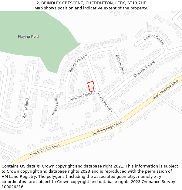 2, BRINDLEY CRESCENT, CHEDDLETON, LEEK, ST13 7HF: Location map and indicative extent of plot