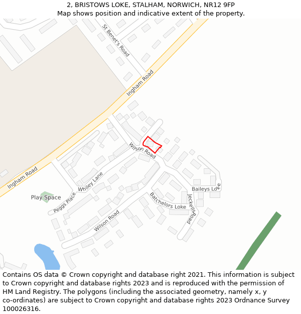 2, BRISTOWS LOKE, STALHAM, NORWICH, NR12 9FP: Location map and indicative extent of plot