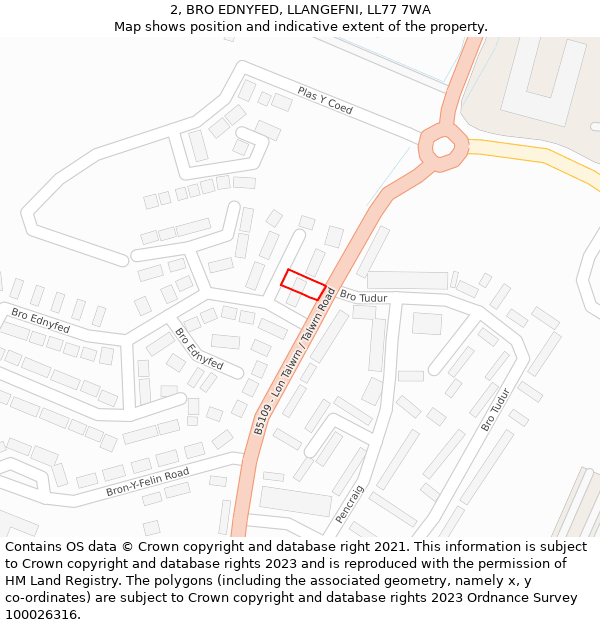 2, BRO EDNYFED, LLANGEFNI, LL77 7WA: Location map and indicative extent of plot