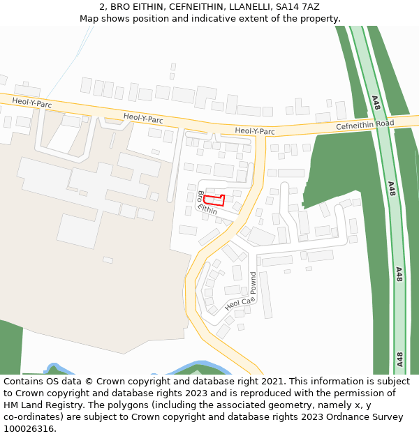 2, BRO EITHIN, CEFNEITHIN, LLANELLI, SA14 7AZ: Location map and indicative extent of plot
