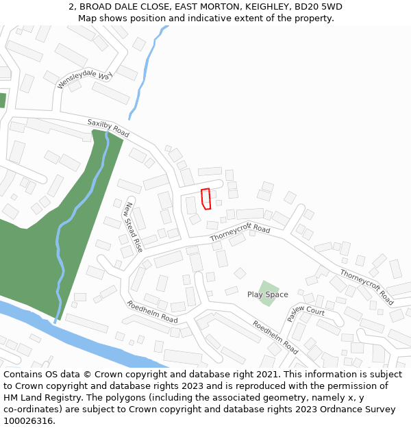 2, BROAD DALE CLOSE, EAST MORTON, KEIGHLEY, BD20 5WD: Location map and indicative extent of plot