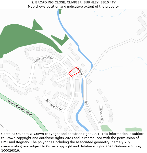 2, BROAD ING CLOSE, CLIVIGER, BURNLEY, BB10 4TY: Location map and indicative extent of plot