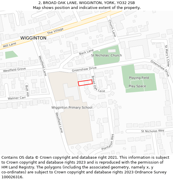 2, BROAD OAK LANE, WIGGINTON, YORK, YO32 2SB: Location map and indicative extent of plot