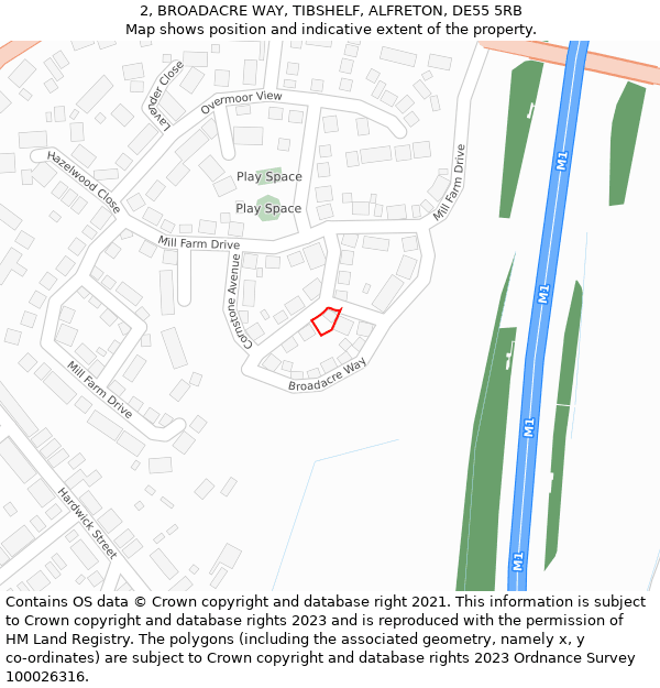 2, BROADACRE WAY, TIBSHELF, ALFRETON, DE55 5RB: Location map and indicative extent of plot