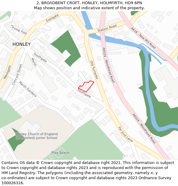 2, BROADBENT CROFT, HONLEY, HOLMFIRTH, HD9 6PN: Location map and indicative extent of plot