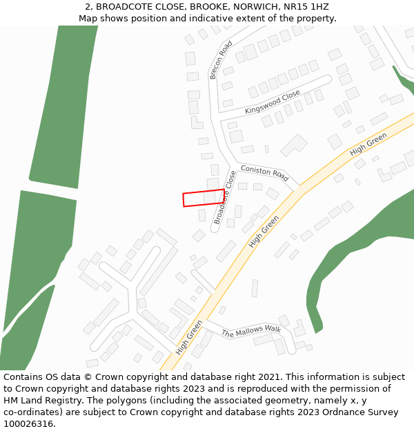 2, BROADCOTE CLOSE, BROOKE, NORWICH, NR15 1HZ: Location map and indicative extent of plot