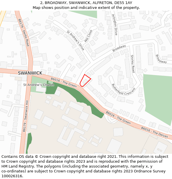2, BROADWAY, SWANWICK, ALFRETON, DE55 1AY: Location map and indicative extent of plot