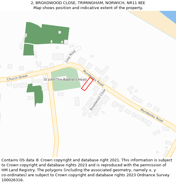 2, BROADWOOD CLOSE, TRIMINGHAM, NORWICH, NR11 8EE: Location map and indicative extent of plot