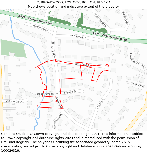 2, BROADWOOD, LOSTOCK, BOLTON, BL6 4PD: Location map and indicative extent of plot