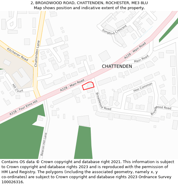 2, BROADWOOD ROAD, CHATTENDEN, ROCHESTER, ME3 8LU: Location map and indicative extent of plot