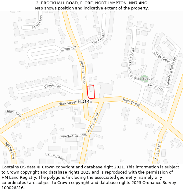 2, BROCKHALL ROAD, FLORE, NORTHAMPTON, NN7 4NG: Location map and indicative extent of plot