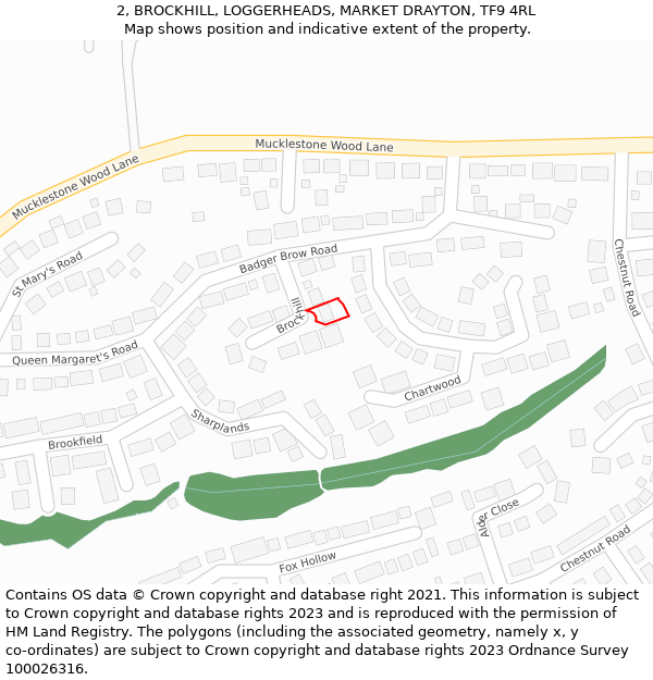 2, BROCKHILL, LOGGERHEADS, MARKET DRAYTON, TF9 4RL: Location map and indicative extent of plot