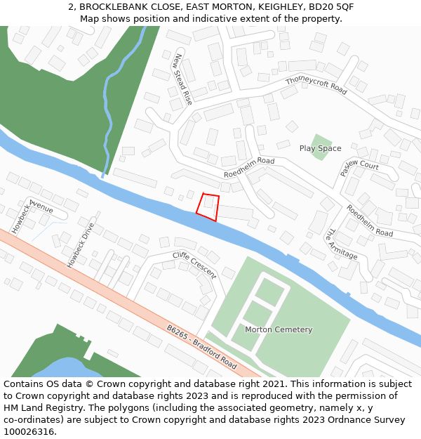 2, BROCKLEBANK CLOSE, EAST MORTON, KEIGHLEY, BD20 5QF: Location map and indicative extent of plot