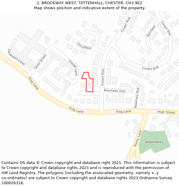 2, BROCKWAY WEST, TATTENHALL, CHESTER, CH3 9EZ: Location map and indicative extent of plot