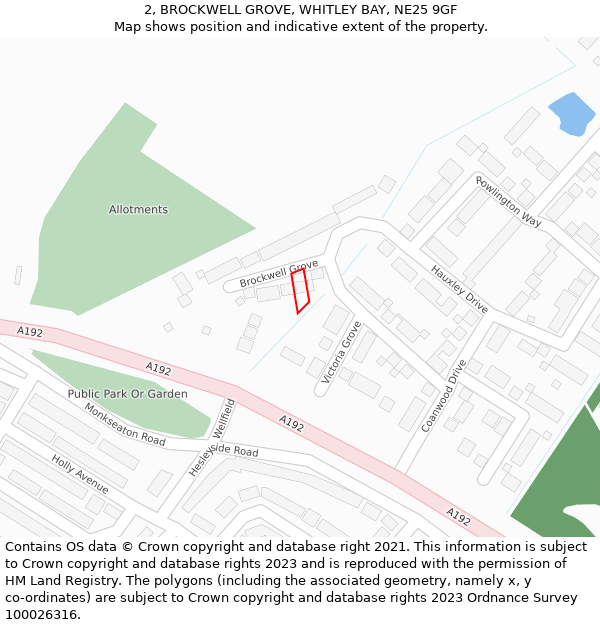 2, BROCKWELL GROVE, WHITLEY BAY, NE25 9GF: Location map and indicative extent of plot