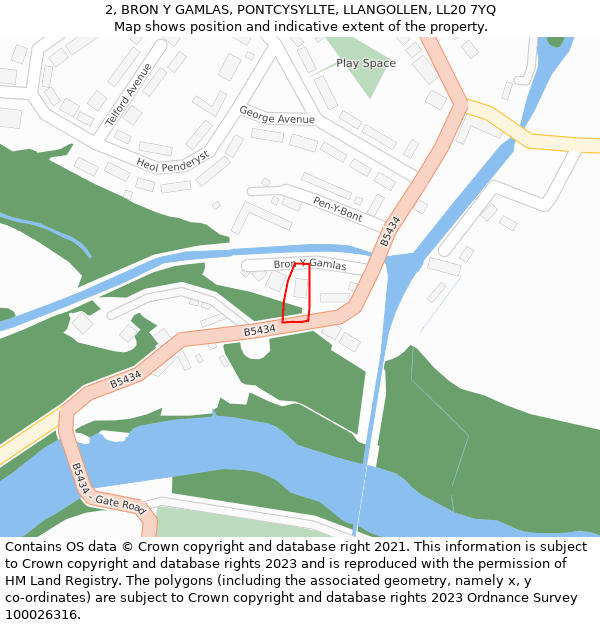 2, BRON Y GAMLAS, PONTCYSYLLTE, LLANGOLLEN, LL20 7YQ: Location map and indicative extent of plot